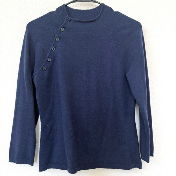 L'AGENCE Sweaters - L’AGENCE Button Shoulder Knit Sweater Navy Pullover Scandi Dark Academia S